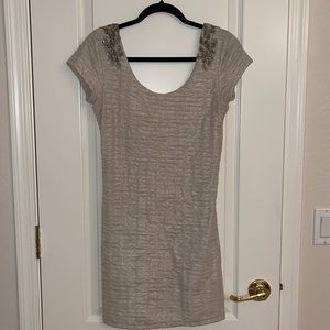 Free People Bringing Sexy Back Dress Low drop back Floral beaded size S Cream.